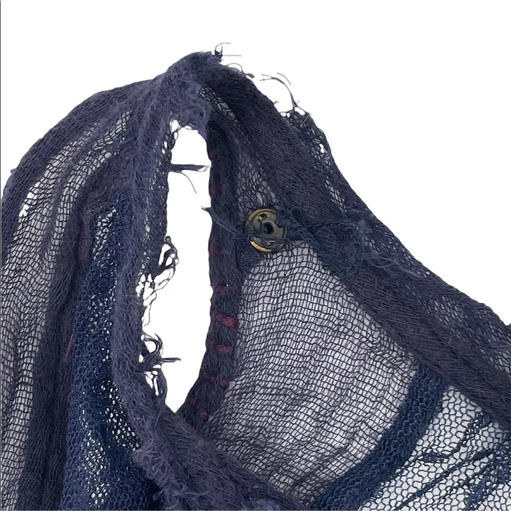 Free People Navy Blue Sheer Swiss Dot Gauze Maxi Dress Boho Oversized A-Line XS - Picture 5 of 12